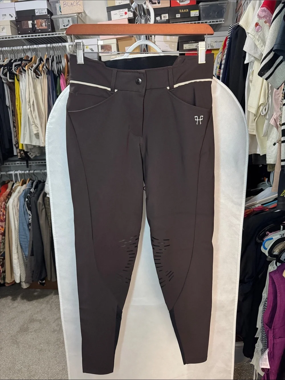 Horse Pilot Brown Women's X-Perform Riding Breeches with Cream Trim - Picture 1 of 6